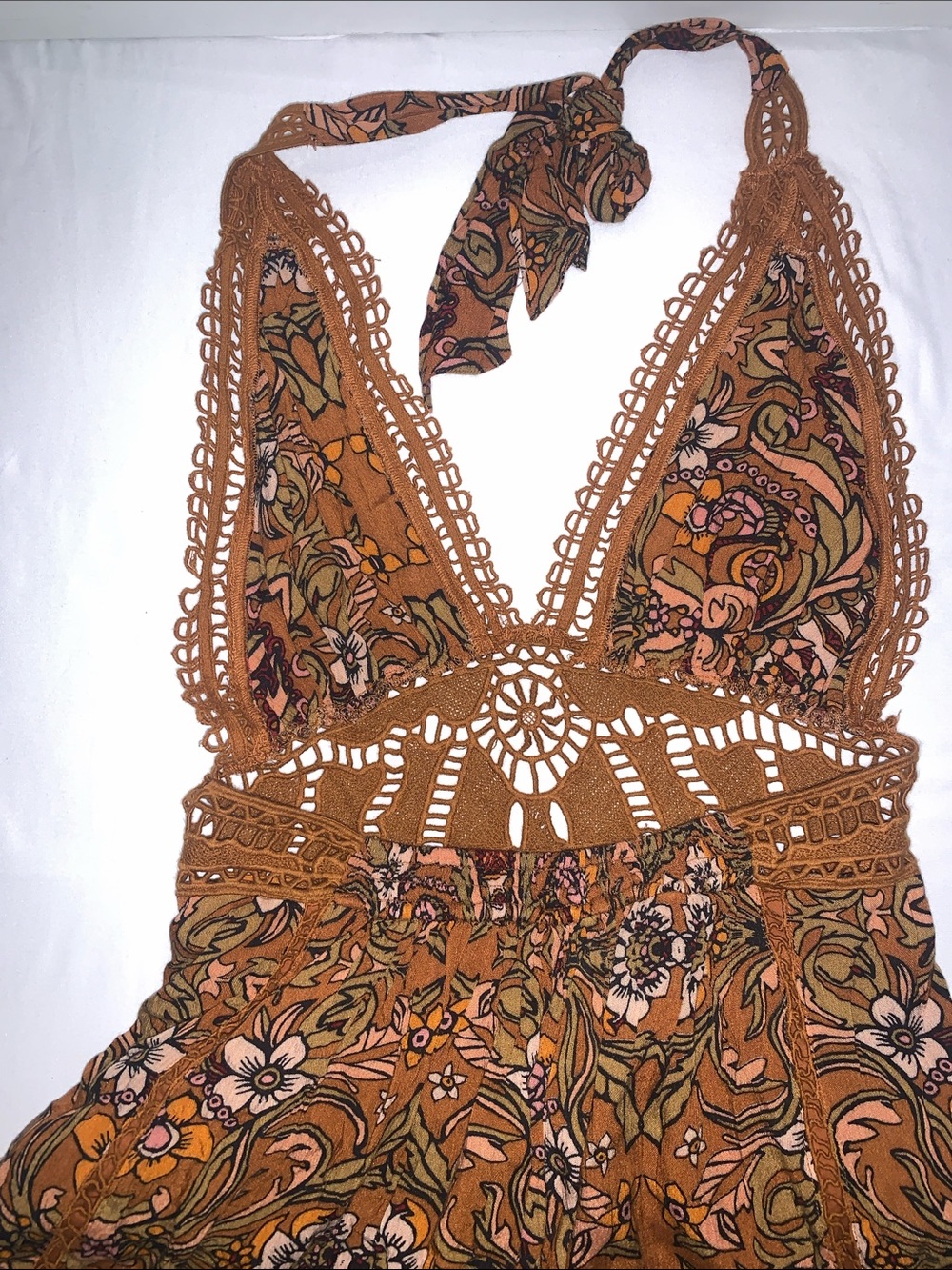 Free People Rust Floral Crochet-Trim Maxi Jumpsuit - Picture 9 of 12